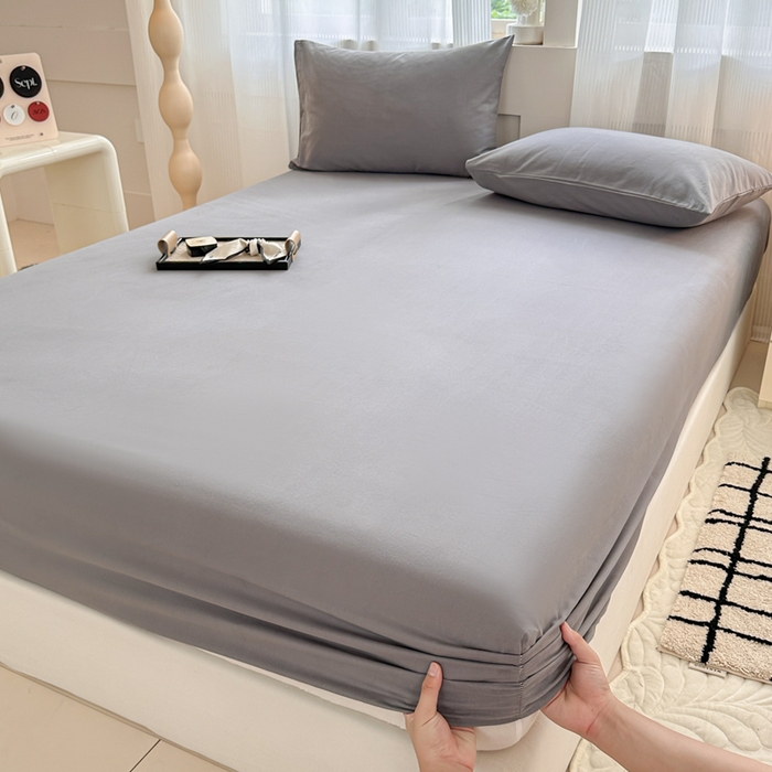 91家纺网 家纺一手货源 找家纺 丽美人家纺 2025新款全棉纯棉磨毛单床笠 床笠单件 慕斯灰