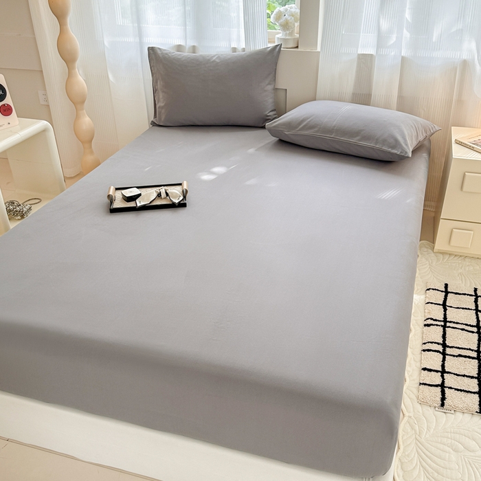 91家纺网 家纺一手货源 找家纺 丽美人家纺 2025新款全棉纯棉磨毛单床笠 床笠单件 慕斯灰