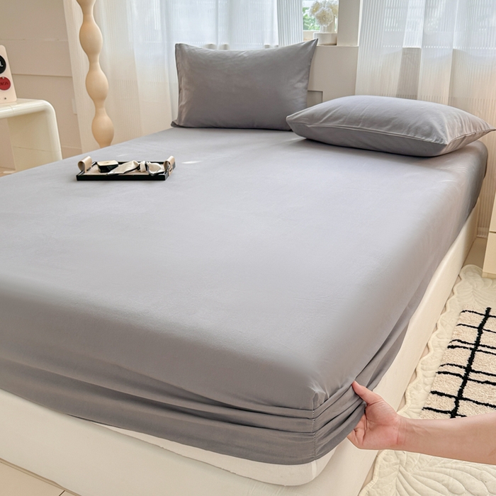 91家纺网 家纺一手货源 找家纺 丽美人家纺 2025新款全棉纯棉磨毛单床笠 床笠单件 慕斯灰