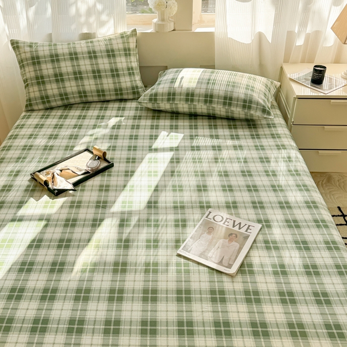 91家纺网 家纺一手货源 找家纺 丽美人家纺 2025新款全棉纯棉磨毛单床笠 床笠单件 旋律绿格