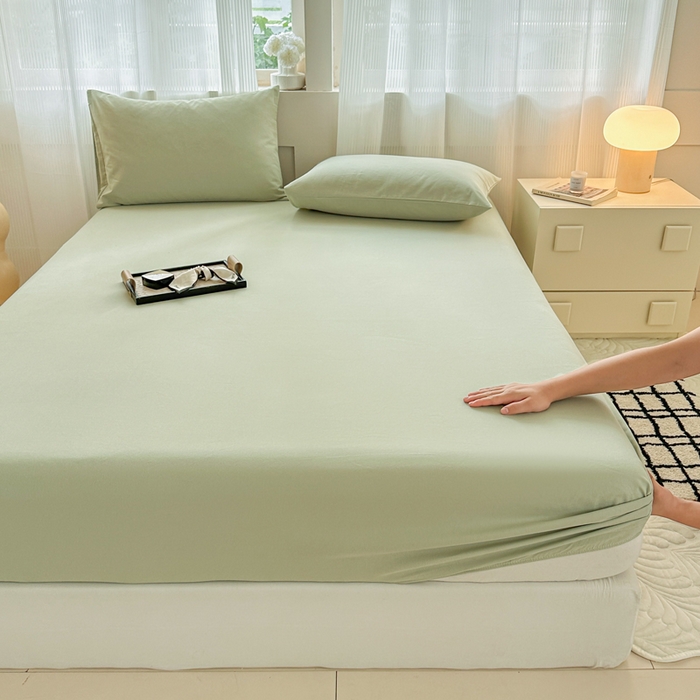 91家纺网 家纺一手货源 找家纺 丽美人家纺 2025新款全棉纯棉磨毛单床笠 床笠单件 茶香绿