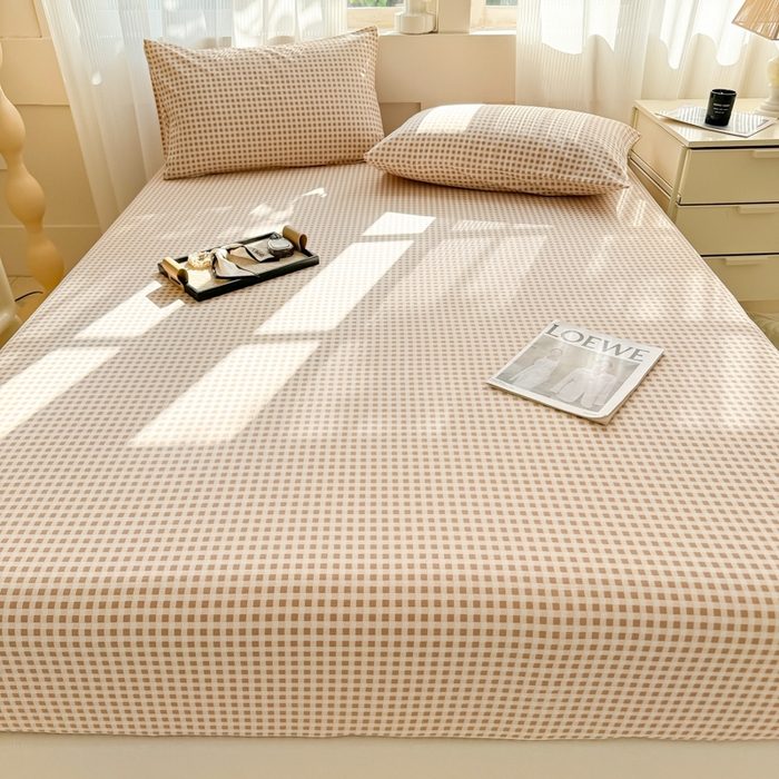 91家纺网 家纺一手货源 找家纺 丽美人家纺 2025新款全棉纯棉磨毛单床笠 床笠单件 迷你咖格