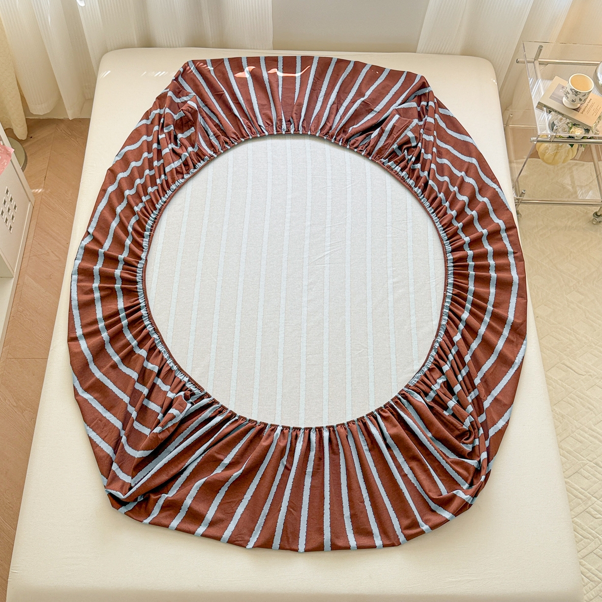 91家纺网 家纺一手货源 找家纺 丽美人家纺 2025新款全棉纯棉磨毛单床笠 床笠单件 律动咖