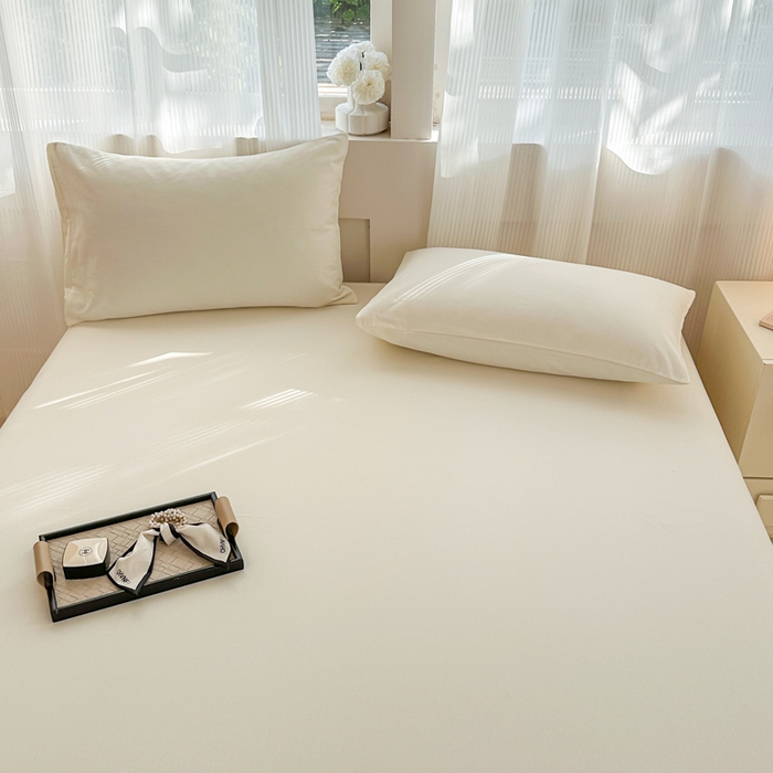 91家纺网 家纺一手货源 找家纺 丽美人家纺 2025新款全棉纯棉磨毛单床笠 床笠单件 奶昔白