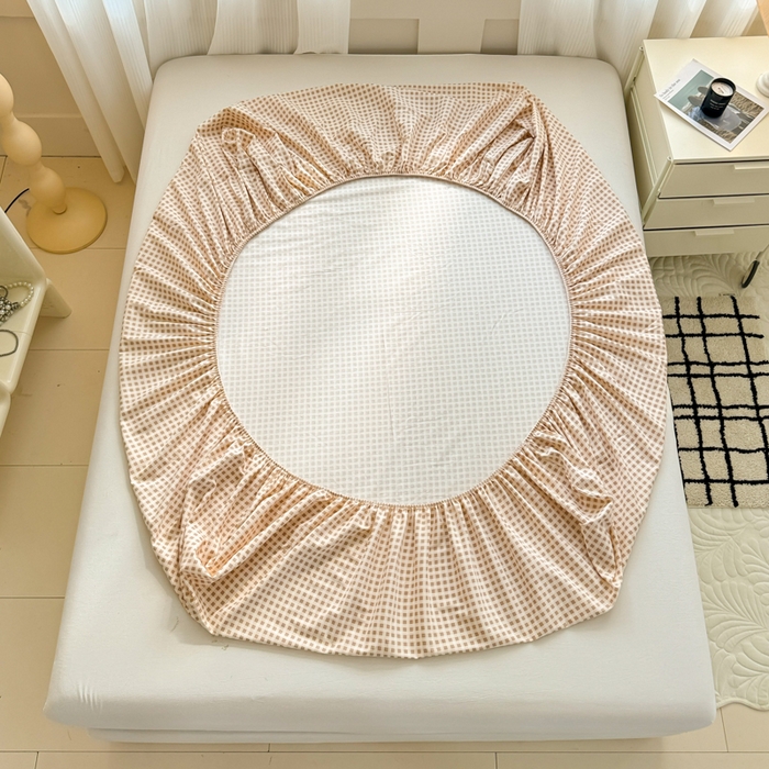 91家纺网 家纺一手货源 找家纺 丽美人家纺 2025新款全棉纯棉磨毛单床笠 床笠单件 迷你咖格