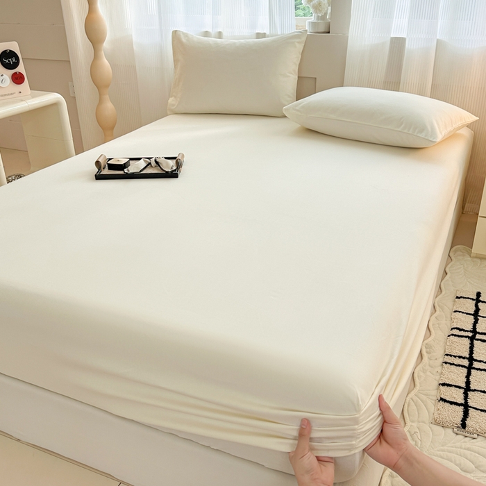 91家纺网 家纺一手货源 找家纺 丽美人家纺 2025新款全棉纯棉磨毛单床笠 床笠单件 奶昔白