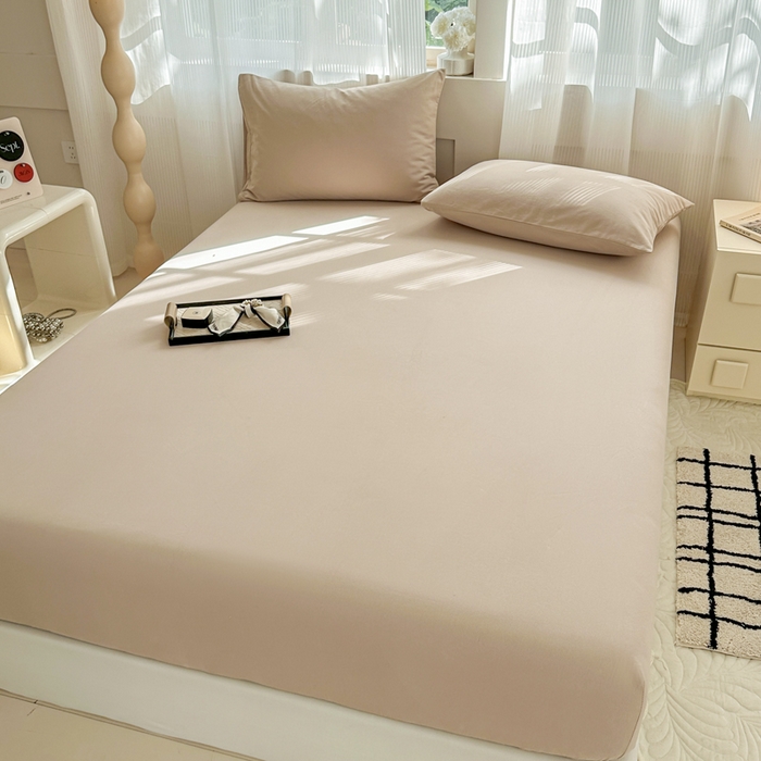 91家纺网 家纺一手货源 找家纺 丽美人家纺 2025新款全棉纯棉磨毛单床笠 床笠单件 亚麻咖