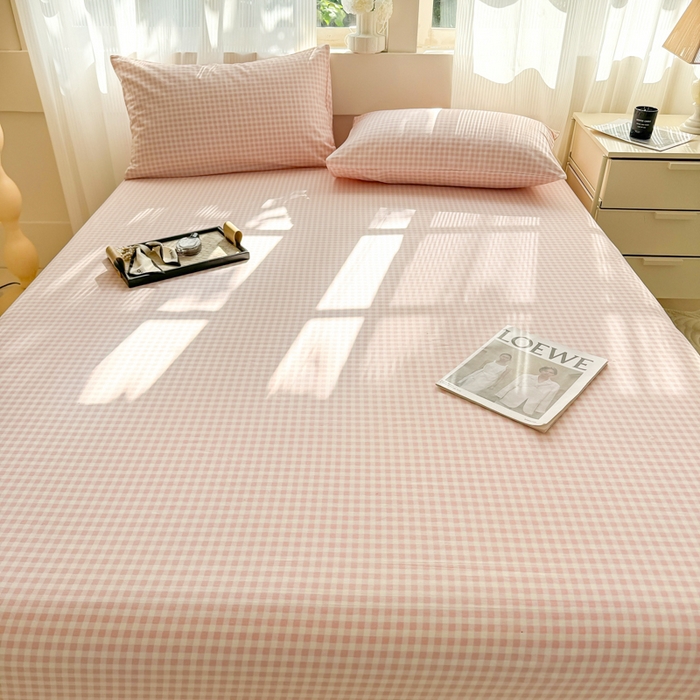 91家纺网 家纺一手货源 找家纺 丽美人家纺 2025新款全棉纯棉磨毛单床笠 床笠单件 迷你粉格