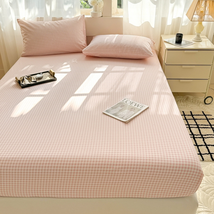 91家纺网 家纺一手货源 找家纺 丽美人家纺 2025新款全棉纯棉磨毛单床笠 床笠单件 迷你粉格