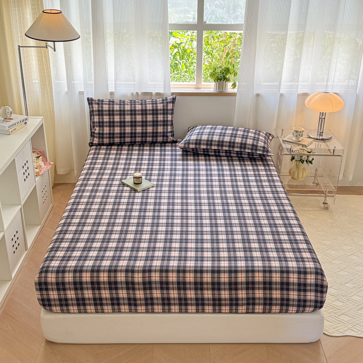 91家纺网 家纺一手货源 找家纺 丽美人家纺 2025新款全棉纯棉磨毛单床笠 床笠单件 黑纹格