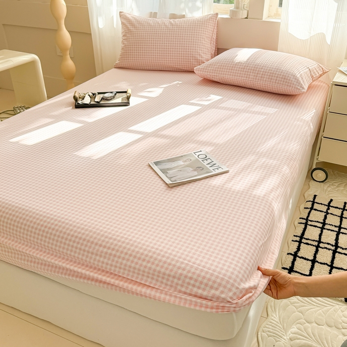 91家纺网 家纺一手货源 找家纺 丽美人家纺 2025新款全棉纯棉磨毛单床笠 床笠单件 迷你粉格