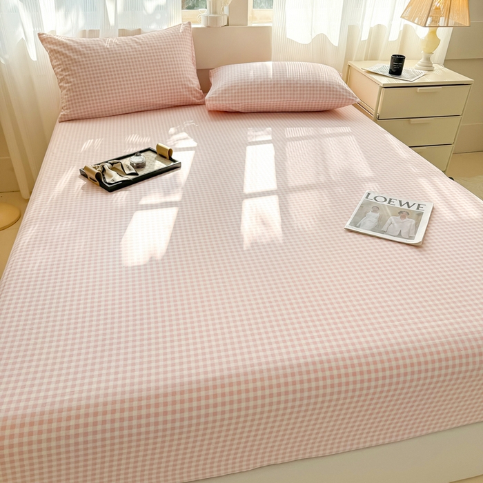 91家纺网 家纺一手货源 找家纺 丽美人家纺 2025新款全棉纯棉磨毛单床笠 床笠单件 迷你粉格