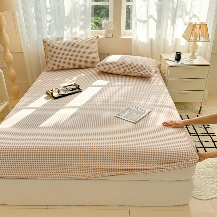 91家纺网 家纺一手货源 找家纺 丽美人家纺 2025新款全棉纯棉磨毛单床笠 床笠单件 迷你咖格