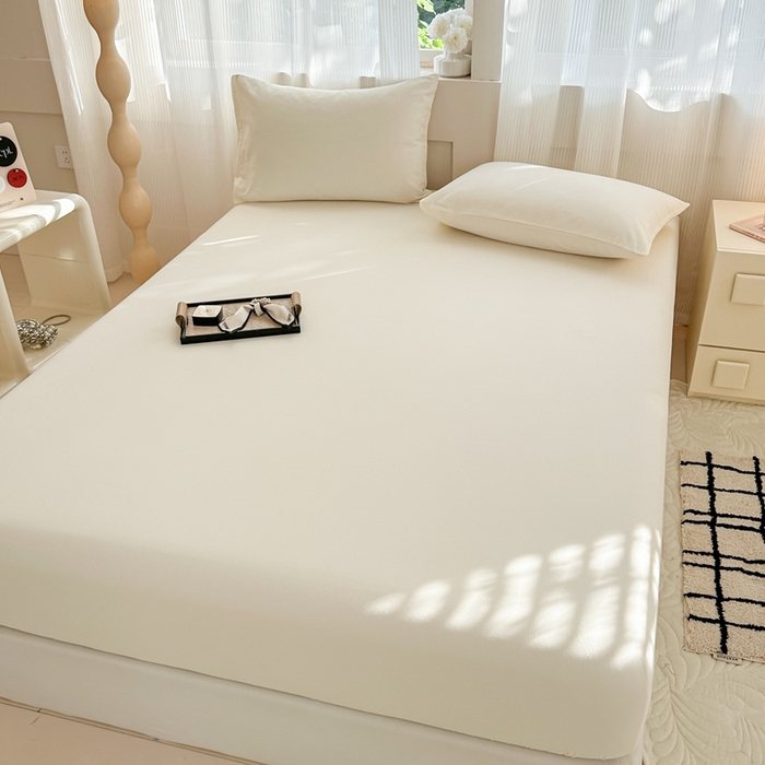 91家纺网 家纺一手货源 找家纺 丽美人家纺 2025新款全棉纯棉磨毛单床笠 床笠单件 奶昔白