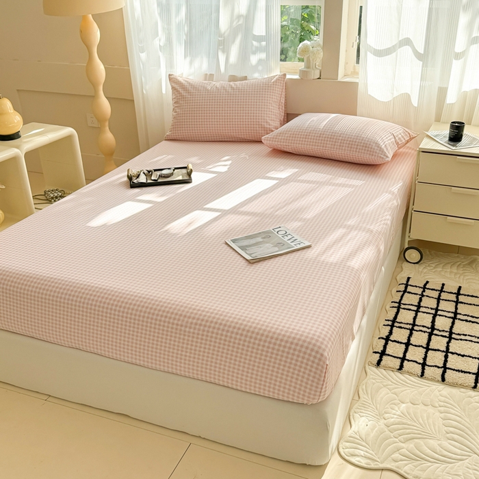 91家纺网 家纺一手货源 找家纺 丽美人家纺 2025新款全棉纯棉磨毛单床笠 床笠单件 迷你粉格