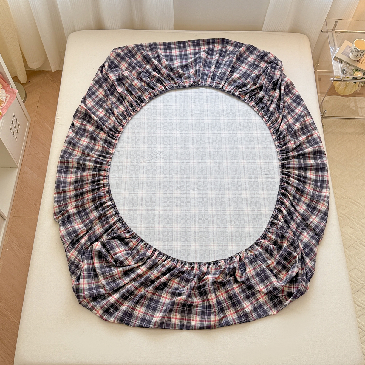 91家纺网 家纺一手货源 找家纺 丽美人家纺 2025新款全棉纯棉磨毛单床笠 床笠单件 黑纹格