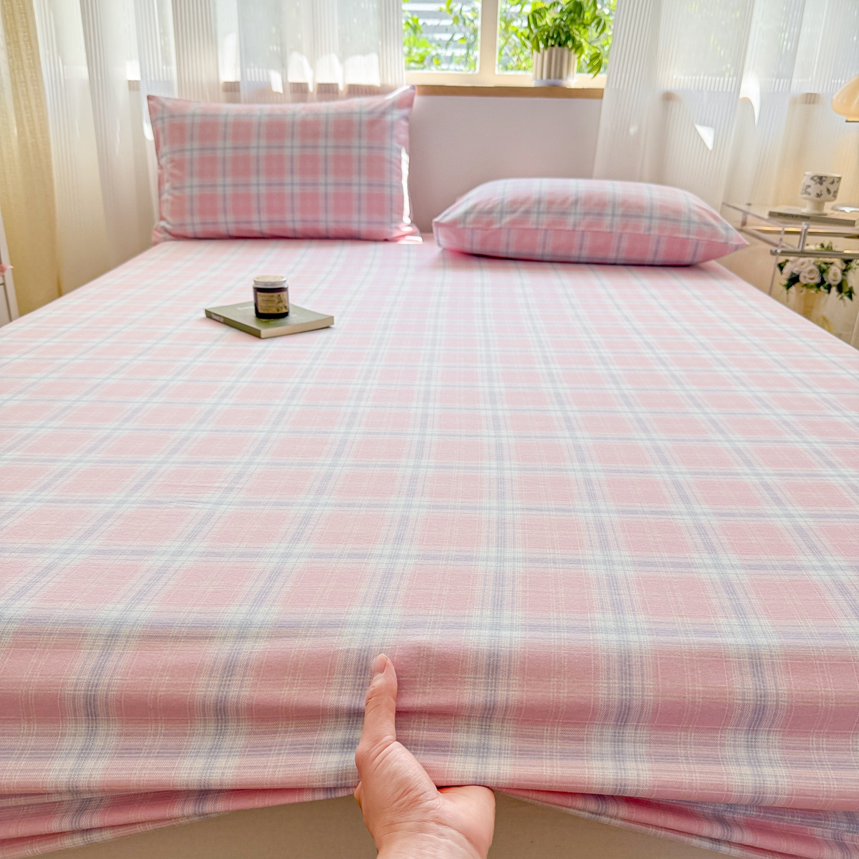 91家纺网 家纺一手货源 找家纺 丽美人家纺 2025新款全棉纯棉磨毛单床笠 床笠单件 温馨粉格