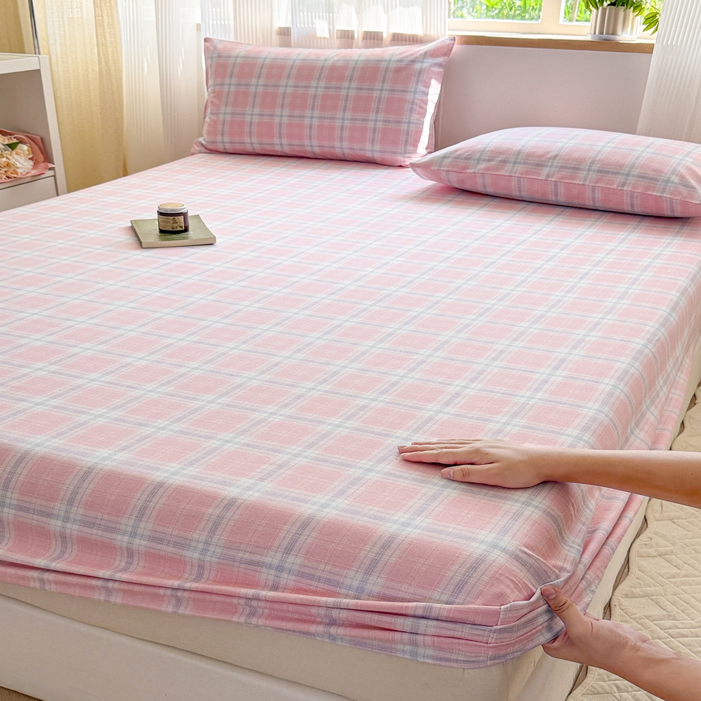 91家纺网 家纺一手货源 找家纺 丽美人家纺 2025新款全棉纯棉磨毛单床笠 床笠单件 温馨粉格