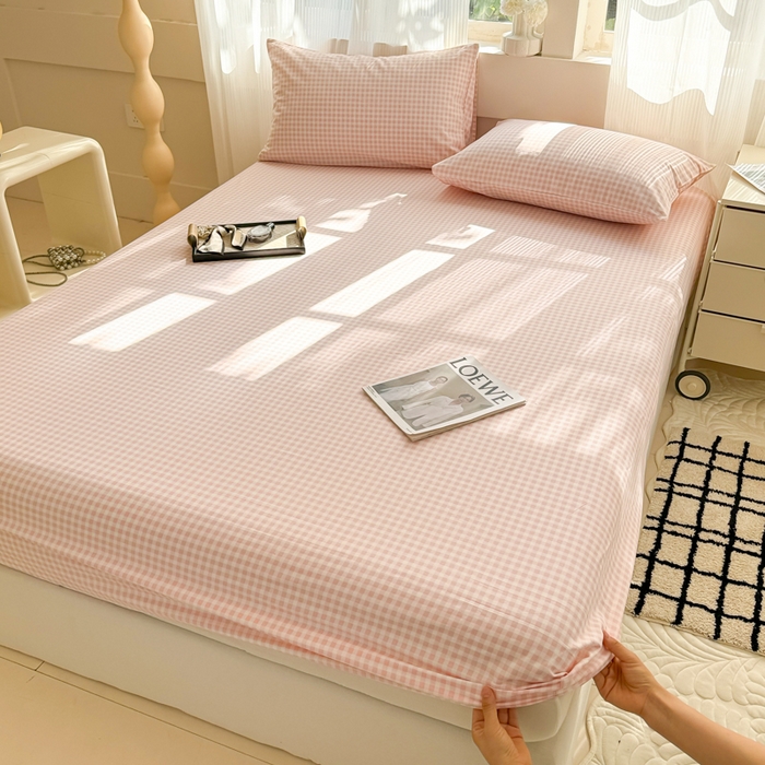 91家纺网 家纺一手货源 找家纺 丽美人家纺 2025新款全棉纯棉磨毛单床笠 床笠单件 迷你粉格