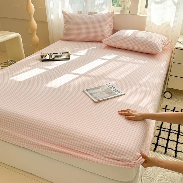 91家纺网 家纺一手货源 找家纺 丽美人家纺 2025新款全棉纯棉磨毛单床笠 床笠单件 迷你粉格