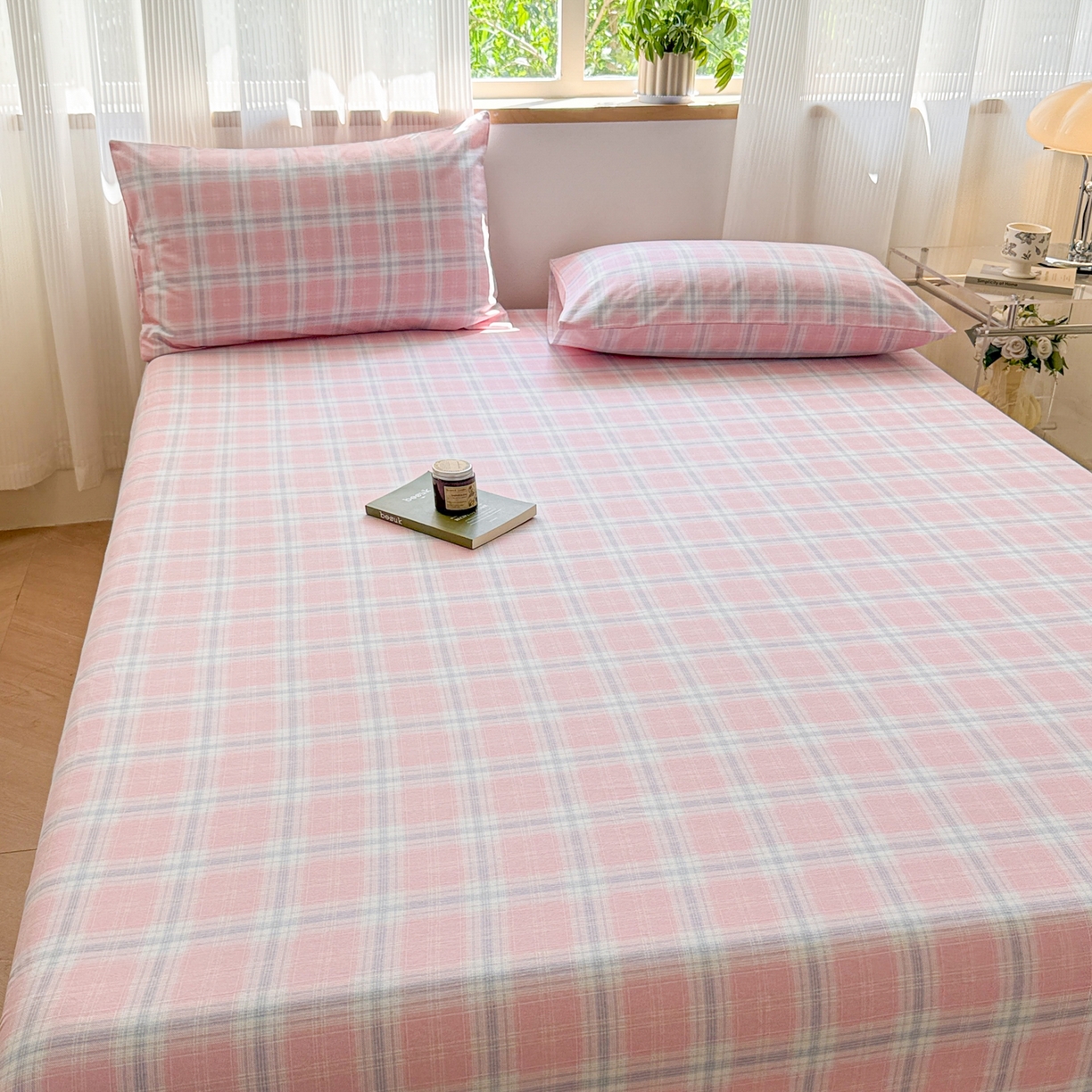 91家纺网 家纺一手货源 找家纺 丽美人家纺 2025新款全棉纯棉磨毛单床笠 床笠单件 温馨粉格