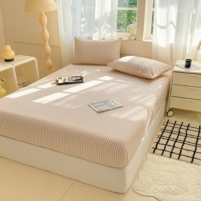 91家纺网 家纺一手货源 找家纺 丽美人家纺 2025新款全棉纯棉磨毛单床笠 床笠单件 迷你咖格