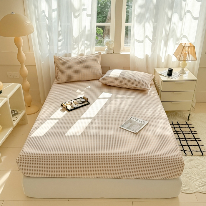 91家纺网 家纺一手货源 找家纺 丽美人家纺 2025新款全棉纯棉磨毛单床笠 床笠单件 迷你咖格