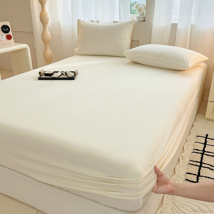 91家纺网 家纺一手货源 找家纺 丽美人家纺 2025新款全棉纯棉磨毛单床笠 床笠单件 奶昔白