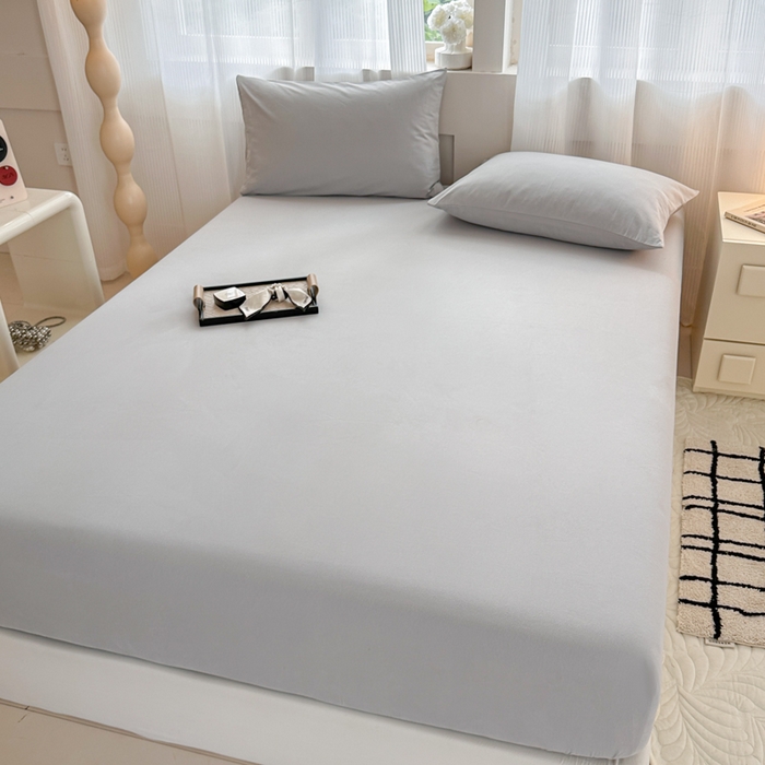 91家纺网 家纺一手货源 找家纺 丽美人家纺 2025新款全棉纯棉磨毛单床笠 床笠单件 水晶灰