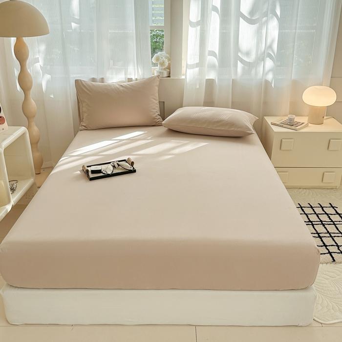 91家纺网 家纺一手货源 找家纺 丽美人家纺 2025新款全棉纯棉磨毛单床笠 床笠单件 亚麻咖