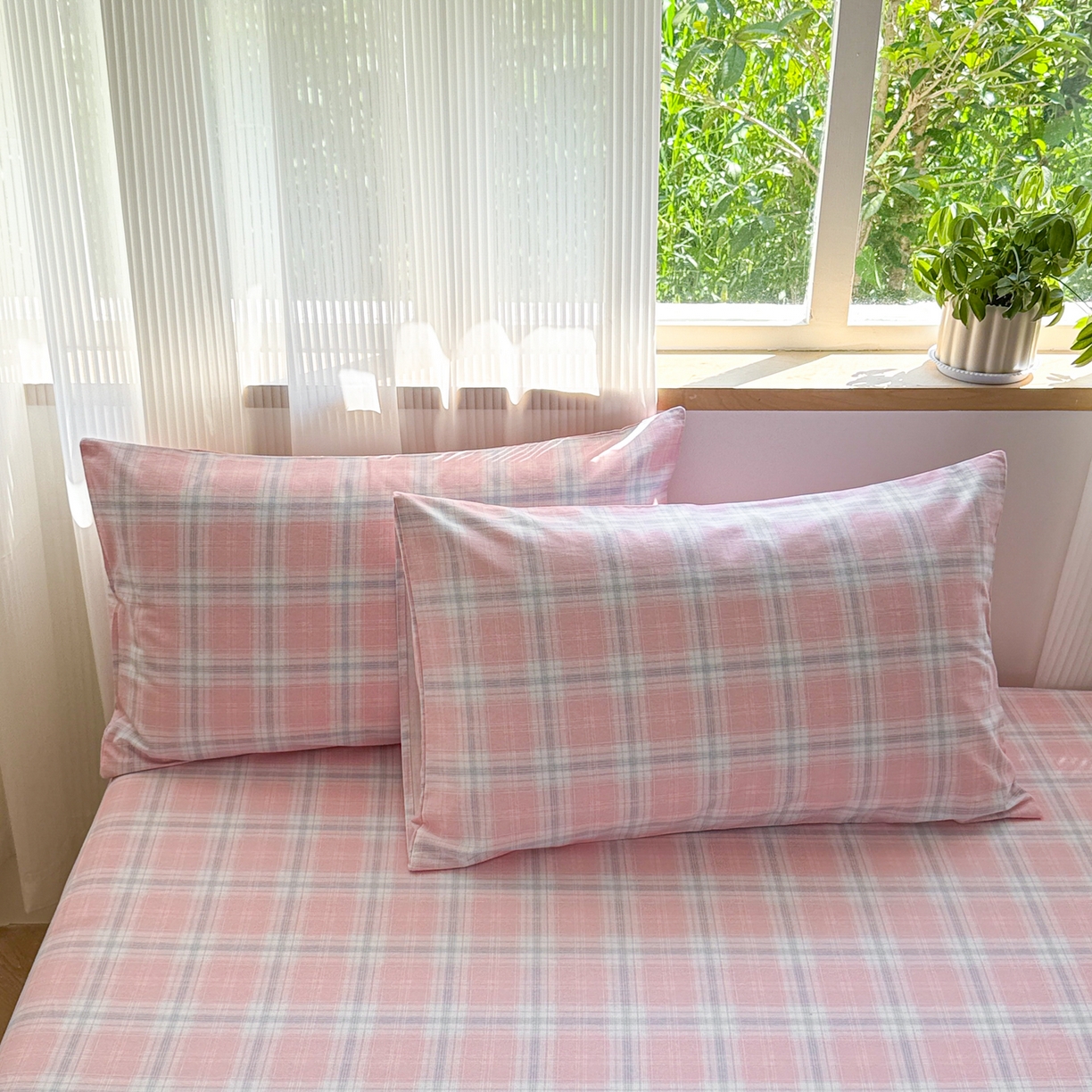 91家纺网 家纺一手货源 找家纺 丽美人家纺 2025新款全棉纯棉磨毛单床笠 床笠单件 温馨粉格