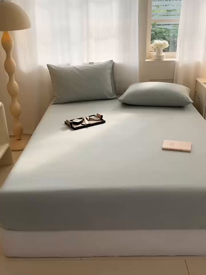 91家纺网 家纺一手货源 找家纺 丽美人家纺 2025新款全棉纯棉磨毛单床笠 床笠单件 茶香绿