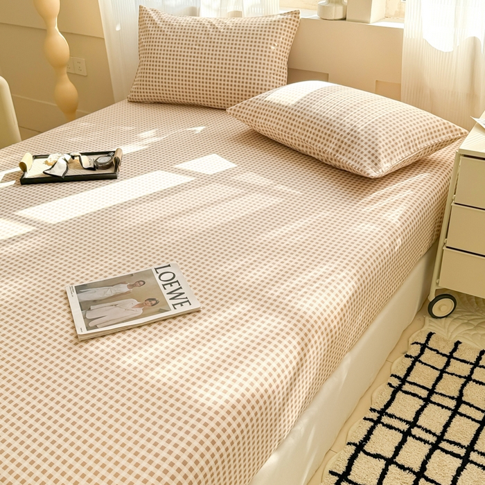 91家纺网 家纺一手货源 找家纺 丽美人家纺 2025新款全棉纯棉磨毛单床笠 床笠单件 迷你咖格