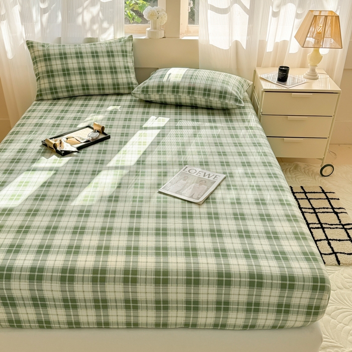 91家纺网 家纺一手货源 找家纺 丽美人家纺 2025新款全棉纯棉磨毛单床笠 床笠单件 旋律绿格