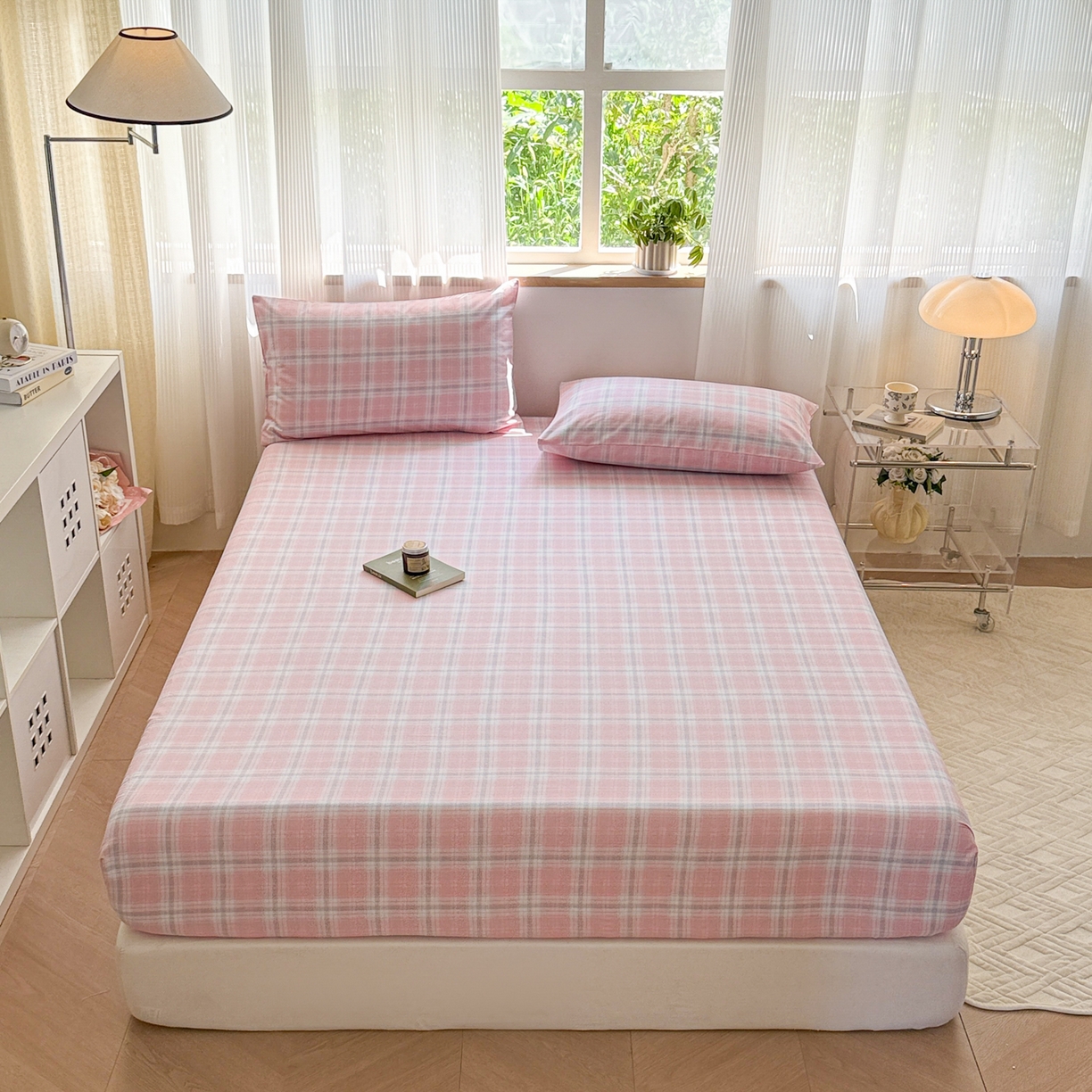 91家纺网 家纺一手货源 找家纺 丽美人家纺 2025新款全棉纯棉磨毛单床笠 床笠单件 温馨粉格