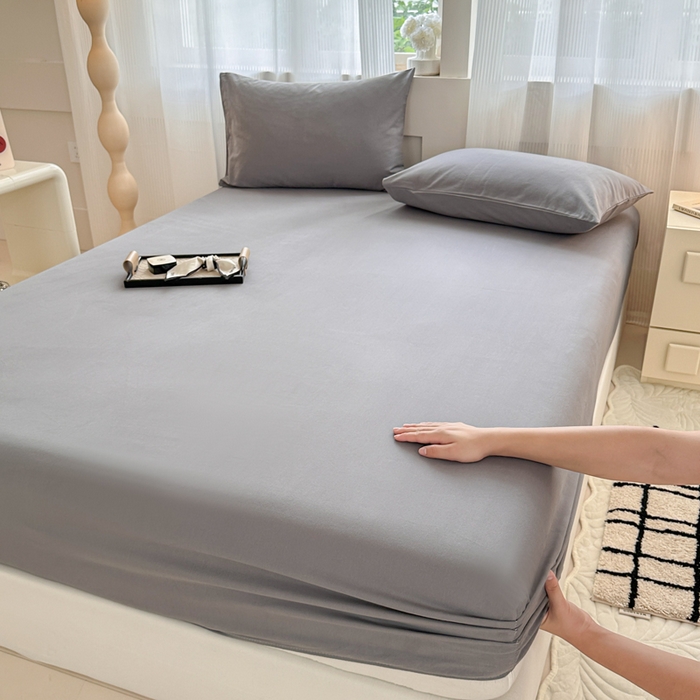 91家纺网 家纺一手货源 找家纺 丽美人家纺 2025新款全棉纯棉磨毛单床笠 床笠单件 慕斯灰