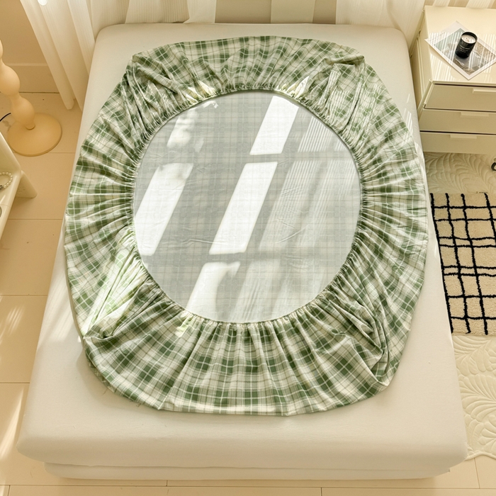 91家纺网 家纺一手货源 找家纺 丽美人家纺 2025新款全棉纯棉磨毛单床笠 床笠单件 旋律绿格