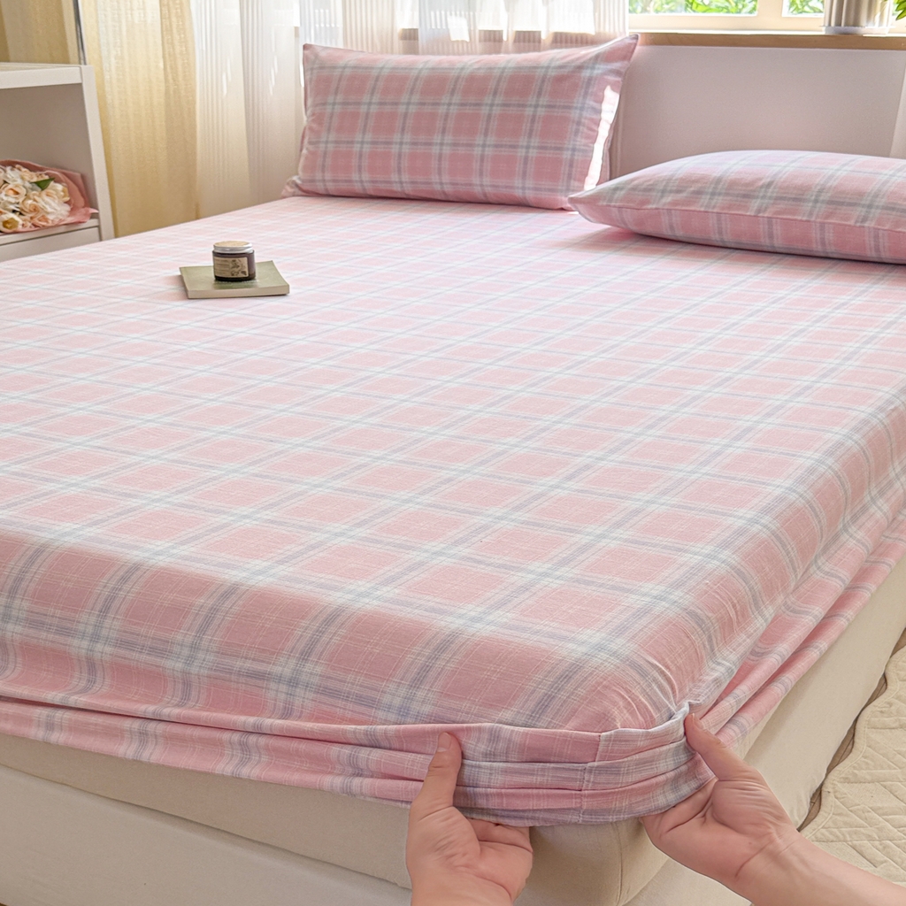 91家纺网 家纺一手货源 找家纺 丽美人家纺 2025新款全棉纯棉磨毛单床笠 床笠单件 温馨粉格