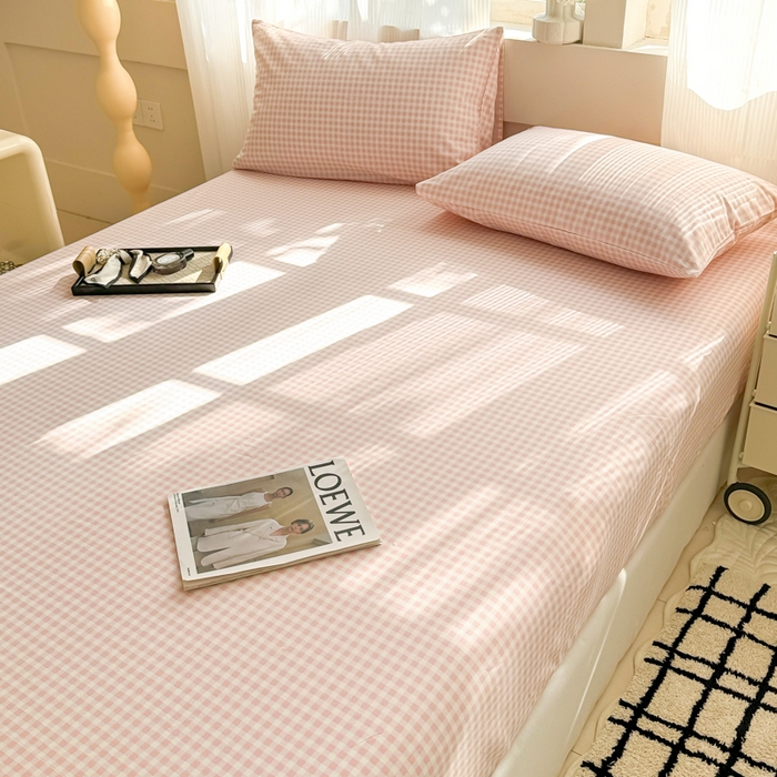 91家纺网 家纺一手货源 找家纺 丽美人家纺 2025新款全棉纯棉磨毛单床笠 床笠单件 迷你粉格