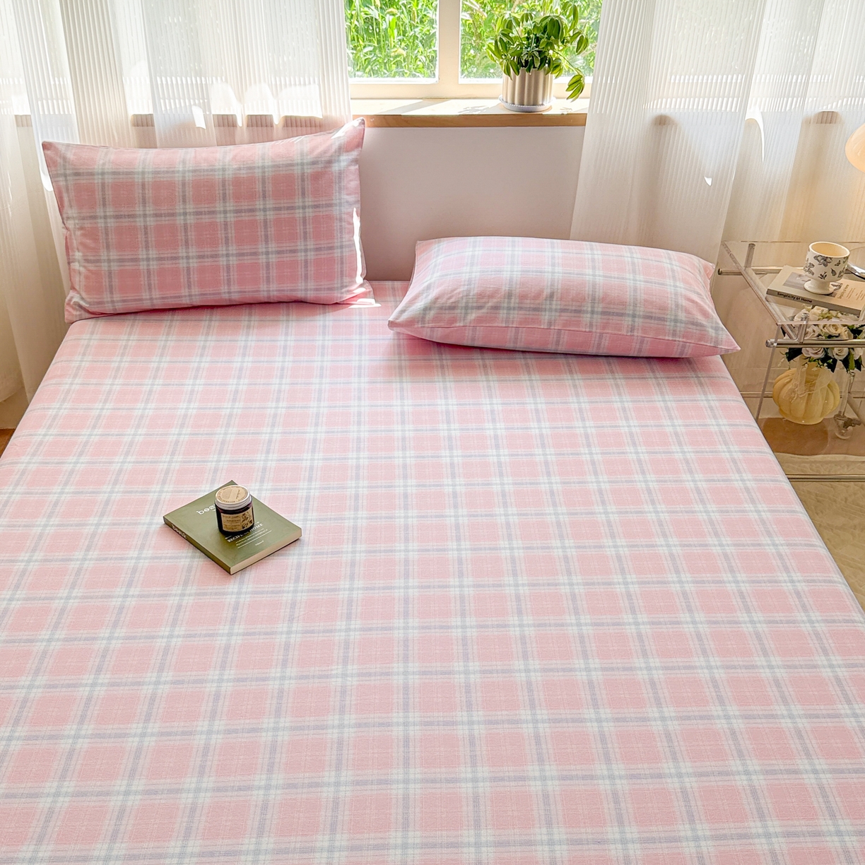 91家纺网 家纺一手货源 找家纺 丽美人家纺 2025新款全棉纯棉磨毛单床笠 床笠单件 温馨粉格