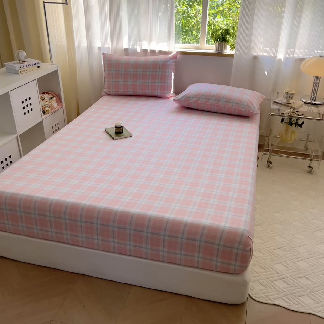 91家纺网 家纺一手货源 找家纺 丽美人家纺 2025新款全棉纯棉磨毛单床笠 床笠单件 温馨粉格