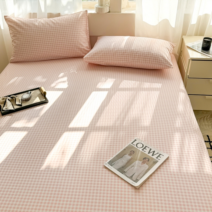 91家纺网 家纺一手货源 找家纺 丽美人家纺 2025新款全棉纯棉磨毛单床笠 床笠单件 迷你粉格