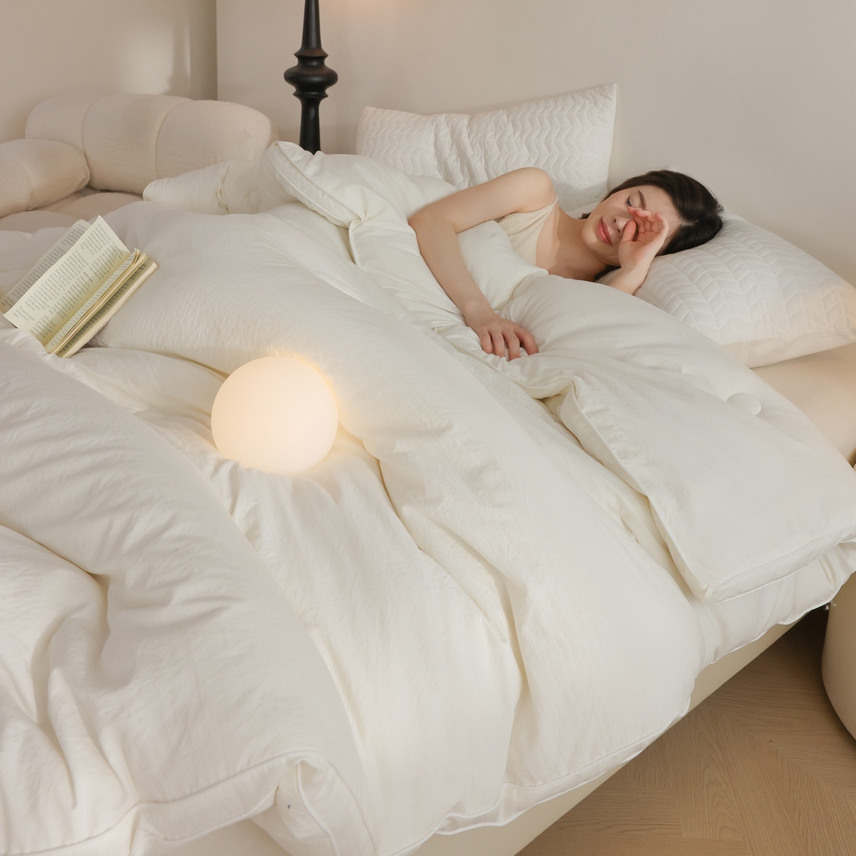 91家纺网 家纺一手货源 找家纺 益多眠 2026新款立体滚边大豆被 被子被芯 滚边立体--米白