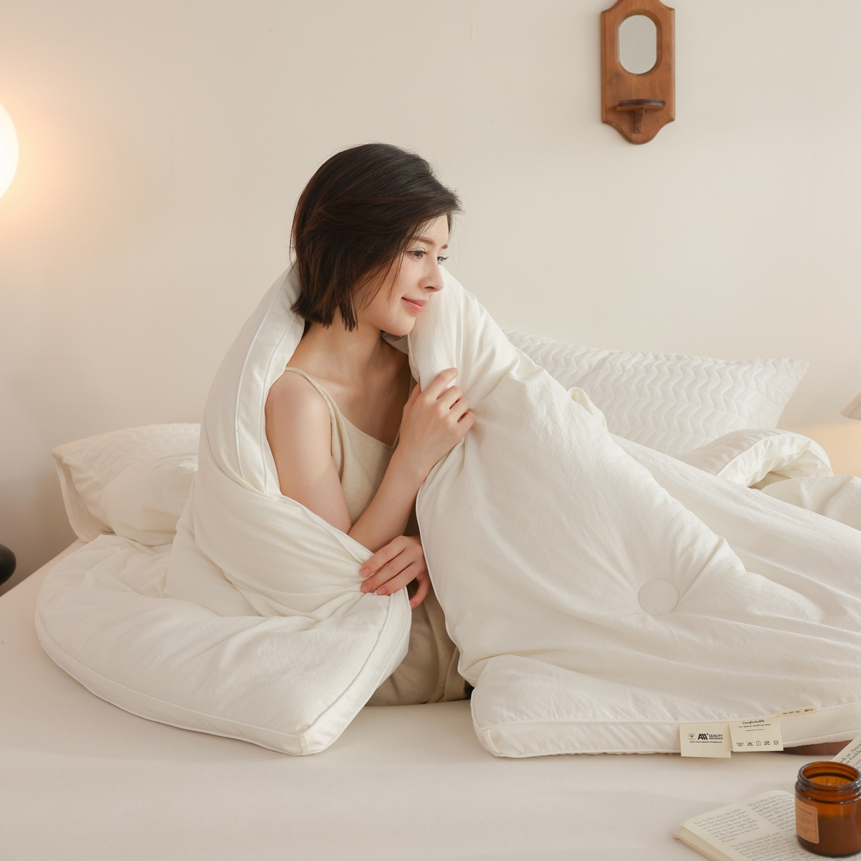 91家纺网 家纺一手货源 找家纺 益多眠 2026新款立体滚边大豆被 被子被芯 滚边立体--米白