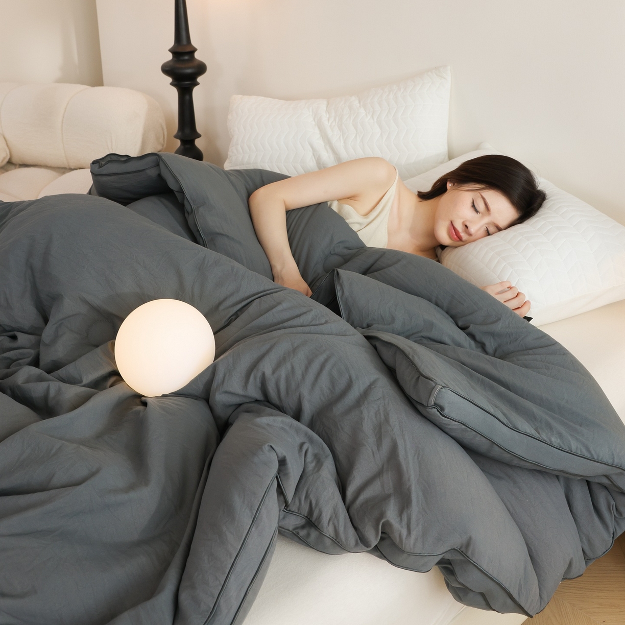 91家纺网 家纺一手货源 找家纺 益多眠 2025新款立体滚边大豆被 被子被芯 滚边立体--深灰