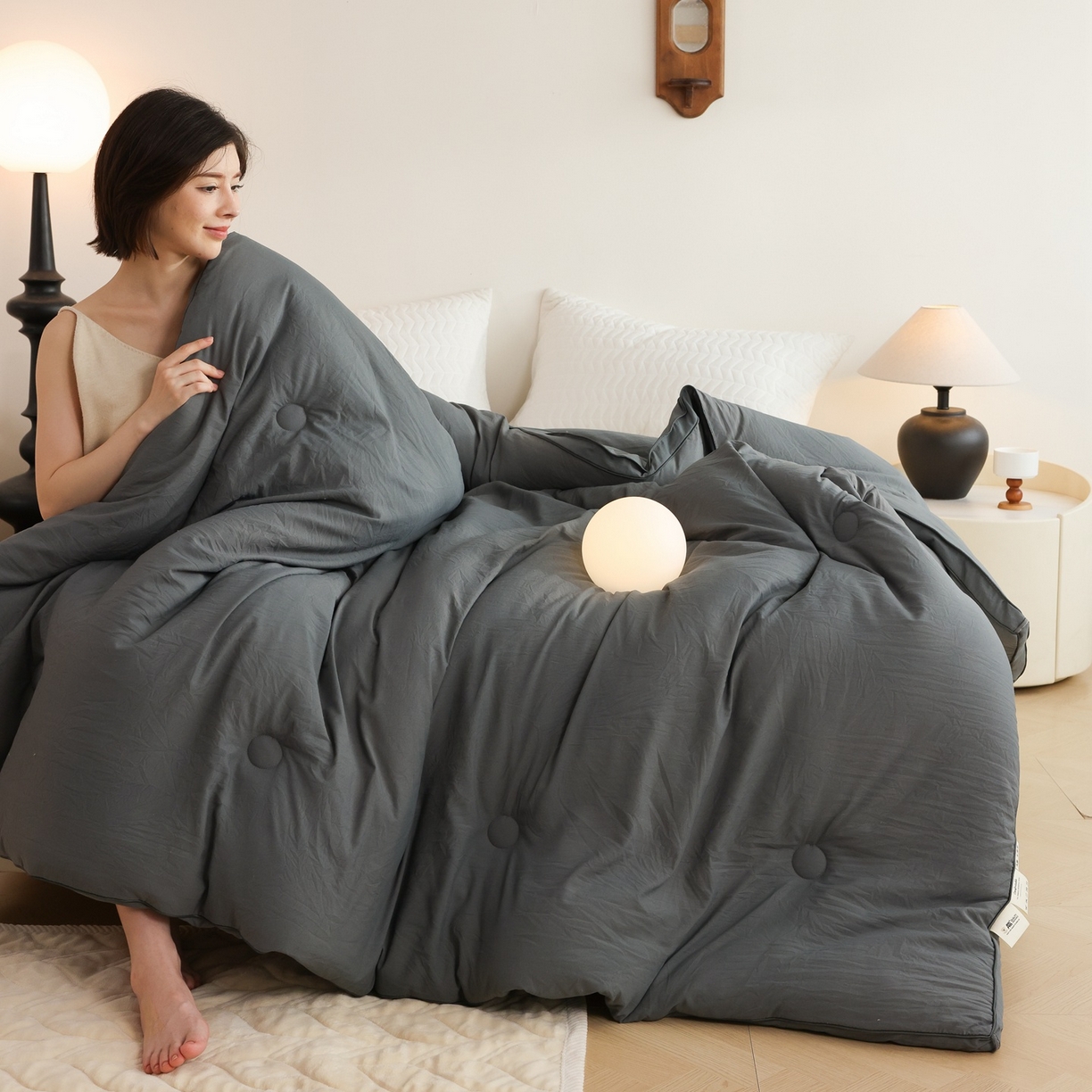 91家纺网 家纺一手货源 找家纺 益多眠 2025新款立体滚边大豆被 被子被芯 滚边立体--深灰