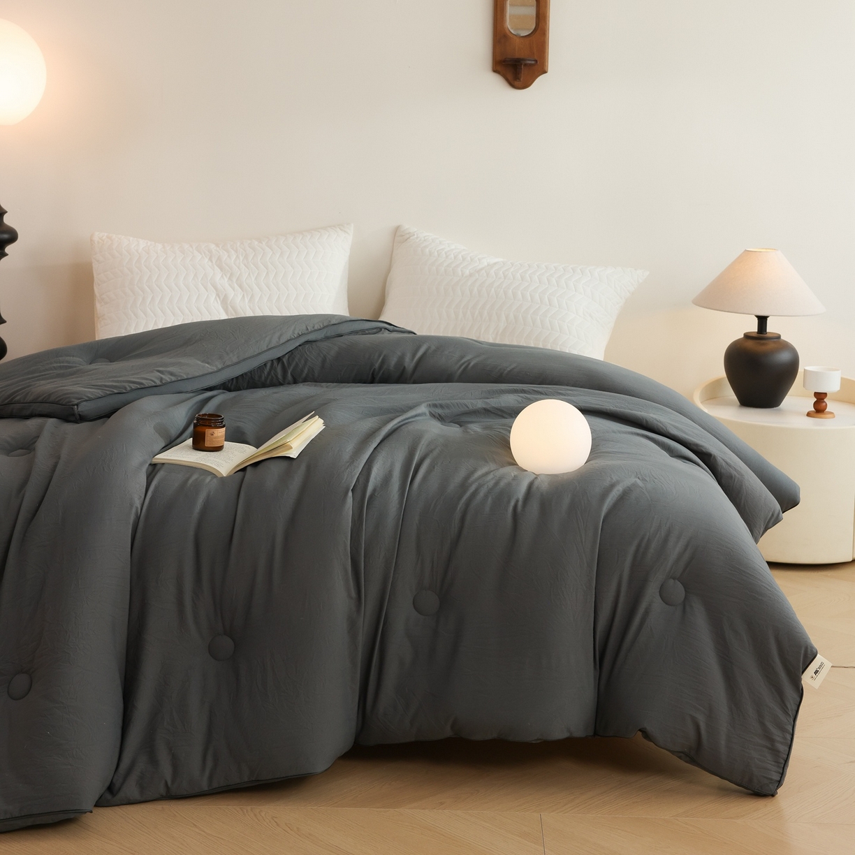 91家纺网 家纺一手货源 找家纺 益多眠 2025新款立体滚边大豆被 被子被芯 滚边立体--深灰