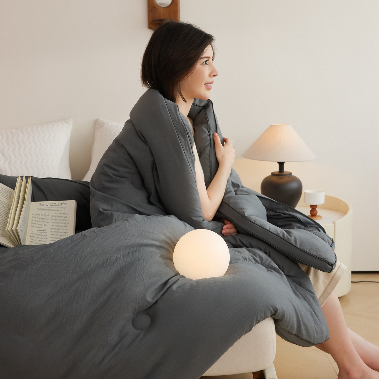 91家纺网 家纺一手货源 找家纺 益多眠 2025新款立体滚边大豆被 被子被芯 滚边立体--深灰