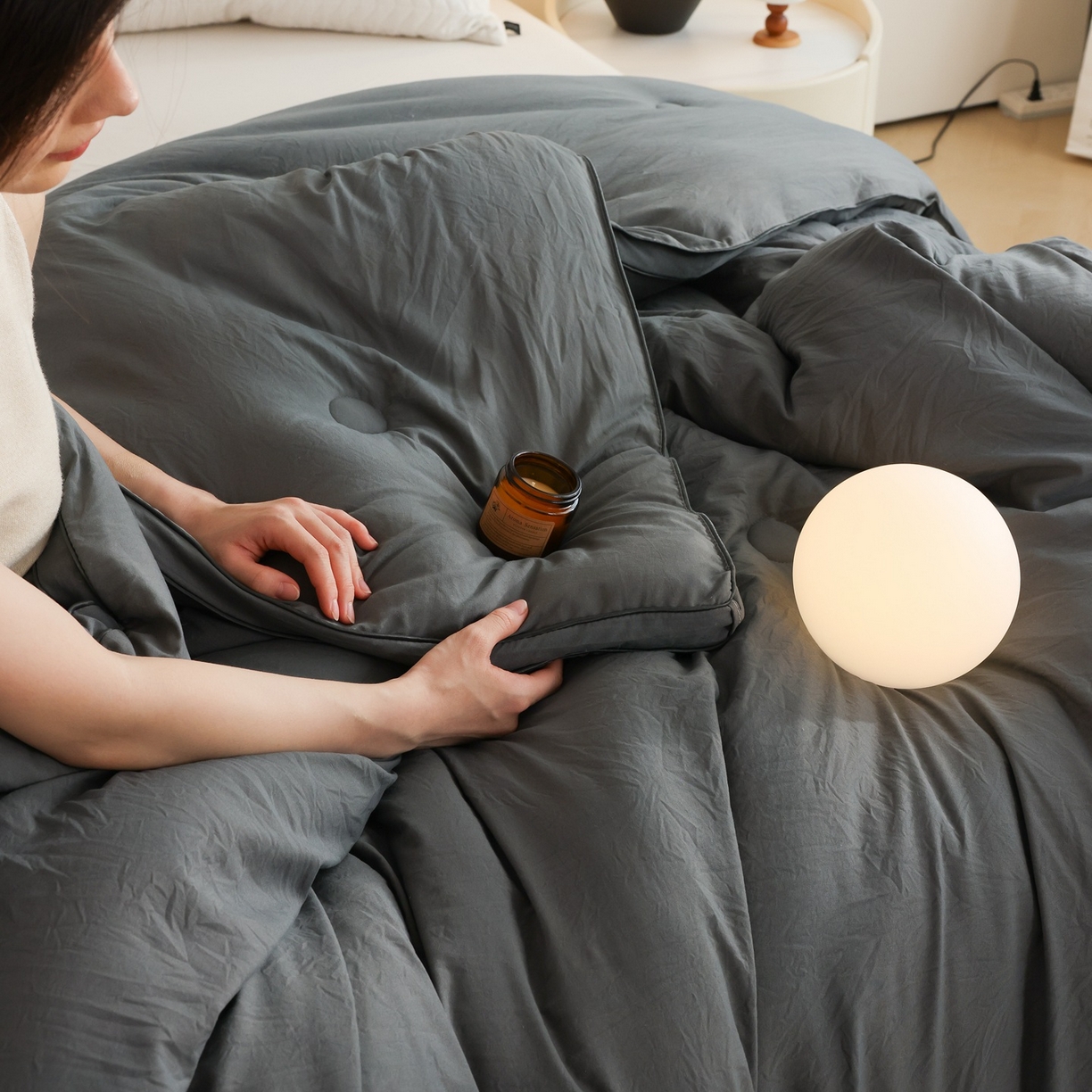 91家纺网 家纺一手货源 找家纺 益多眠 2025新款立体滚边大豆被 被子被芯 滚边立体--深灰