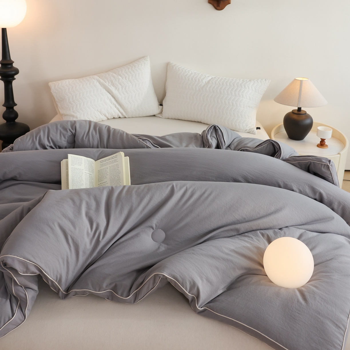 91家纺网 家纺一手货源 找家纺 益多眠 2025新款立体滚边大豆被 被子被芯 滚边立体--浅灰